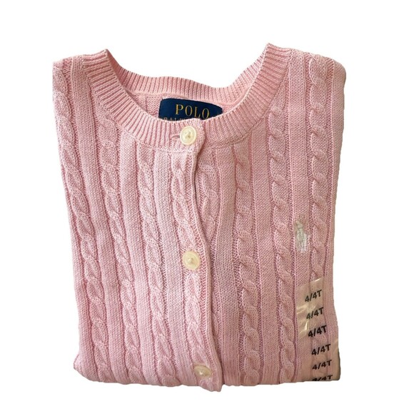 Polo Ralph Lauren Girls Cable Knit Cotton Cardigan Sweater Pink 4T NWT - Picture 2 of 10
